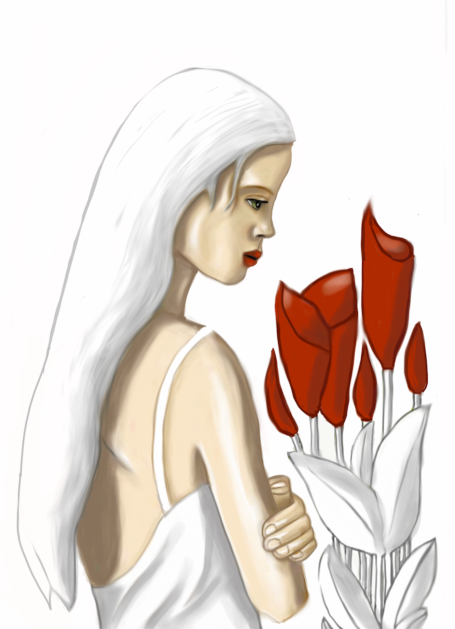 Portrait, women, flowers