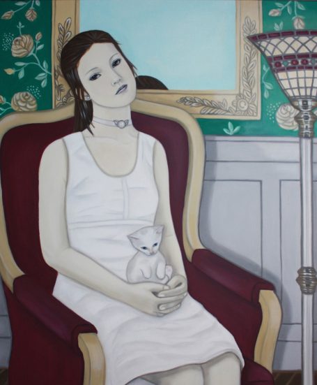  Flowers, women, portrait, cat