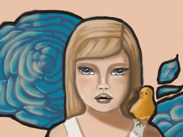 flowers, girls, canary, animals